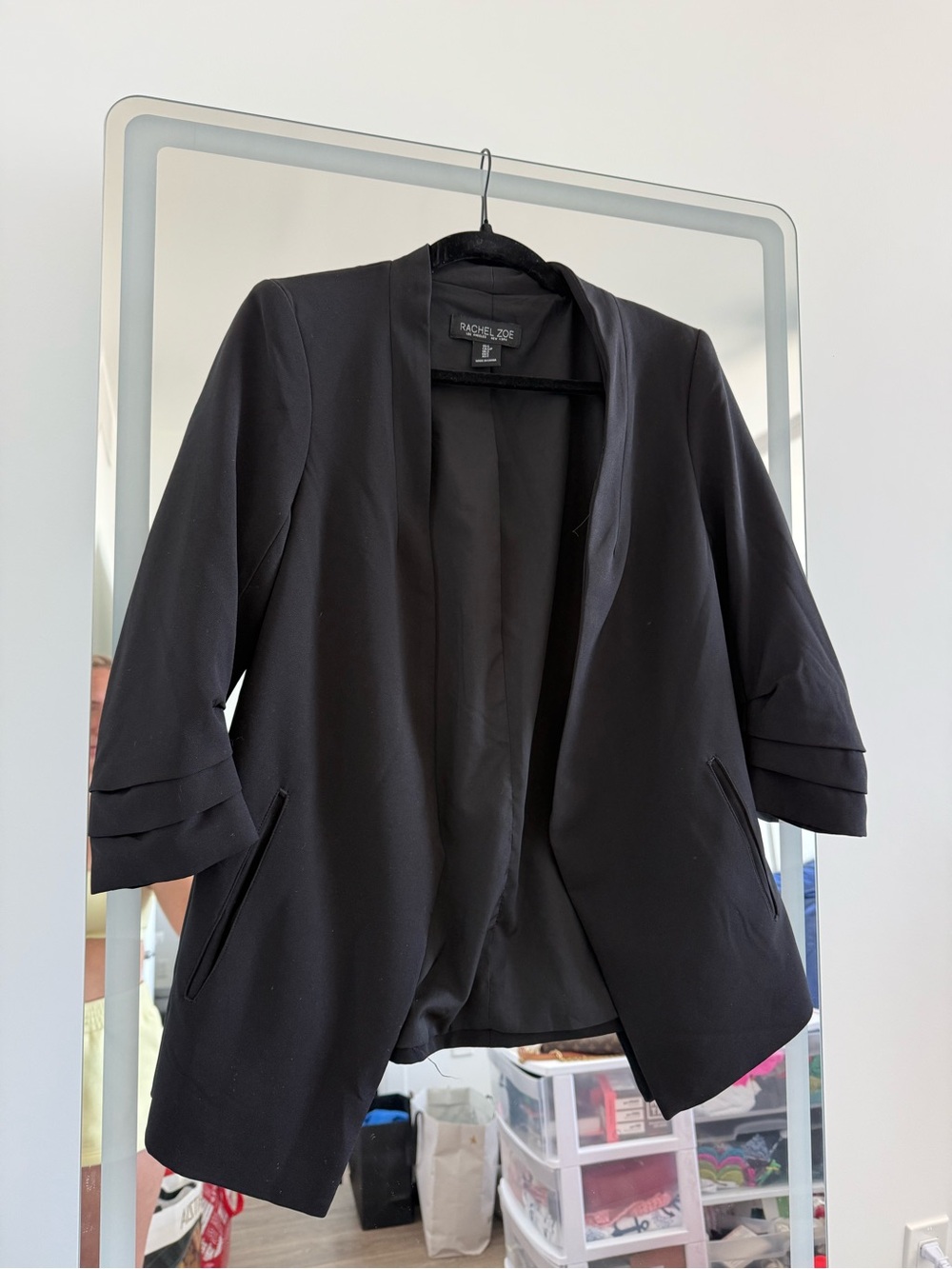 Rachel Zoe Black Layered-Cuff Open Blazer